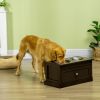 Double Elevated Dog Bowls for Large Dogs, Raised Dog Feeding Station with 2 Stainless Steel Bowls, Storage Drawer & Wood Stand for Cats, Brown