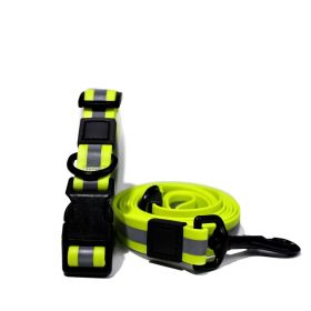 Reflective PVC Dog Leash & Collar Set | Waterproof Heavy Duty Safety Lead (Color: Lime Green, SIZE: S)