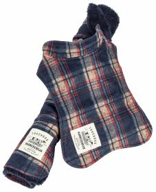 Touchdog 2-In-1 Tartan Plaided Dog Jacket With Matching Reversible Dog Mat (Color: Navy, SIZE: medium)